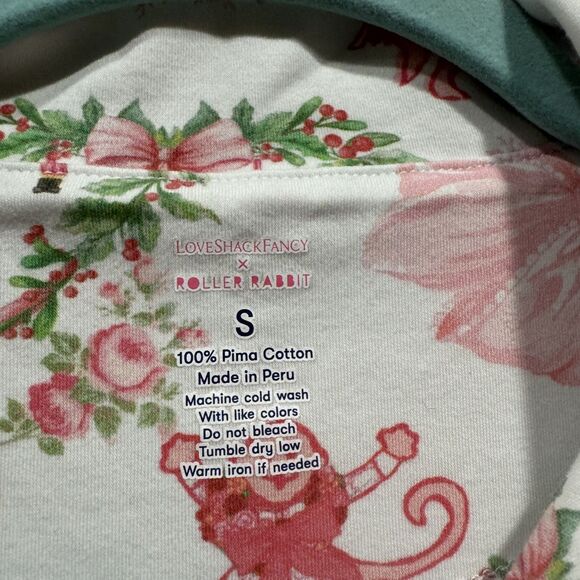 Roller Rabbit LoveShackFancy Merry Monkey Beaux Pajamas Holiday Pink Women Small - Picture 3 of 12